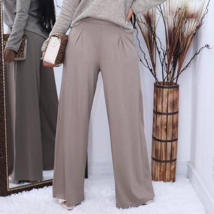 Imagem de Calça Pantalona Feminina Em Malha Viscolycra Cintura Media Alta Com Bolsos