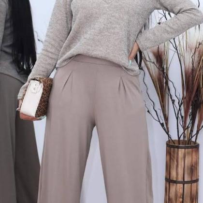 Imagem de Calça Pantalona Feminina Em Malha Viscolycra Cintura Media Alta Com Bolsos