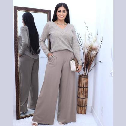 Imagem de Calça Pantalona Feminina Em Malha Viscolycra Cintura Media Alta Com Bolsos