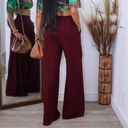 Imagem de Calça Pantalona Feminina Em Malha Viscolycra Cintura Media Alta Com Bolsos