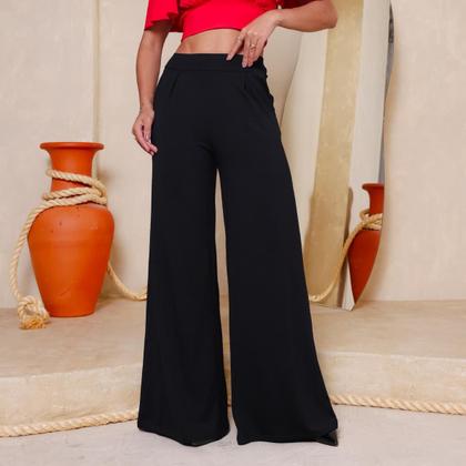 Imagem de Calça Pantalona Feminina Em Malha Viscolycra Cintura Media Alta Com Bolsos