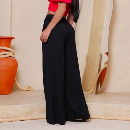 Imagem de Calça Pantalona Feminina Em Malha Viscolycra Cintura Media Alta Com Bolsos