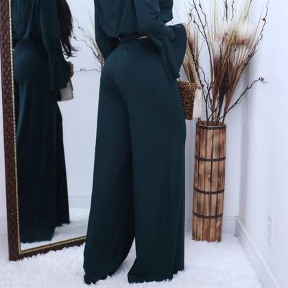 Imagem de Calça Pantalona Feminina Em Malha Viscolycra Cintura Media Alta Com Bolsos