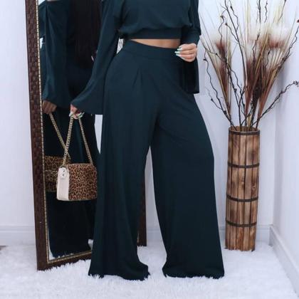 Imagem de Calça Pantalona Feminina Em Malha Viscolycra Cintura Media Alta Com Bolsos