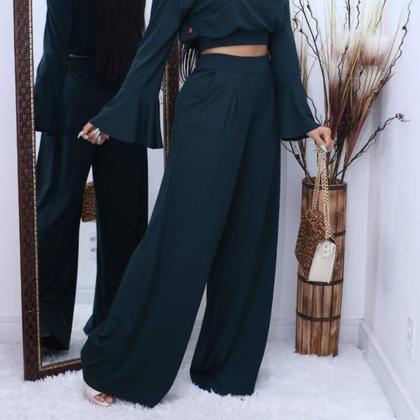 Imagem de Calça Pantalona Feminina Em Malha Viscolycra Cintura Media Alta Com Bolsos