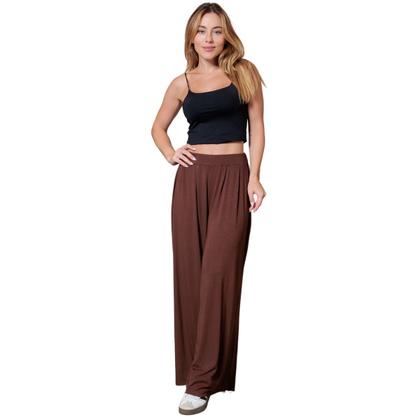 Imagem de Calça Pantalona Feminina Lisa Malha Viscolycra com Pregas