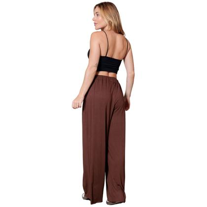 Imagem de Calça Pantalona Feminina Lisa Malha Viscolycra com Pregas