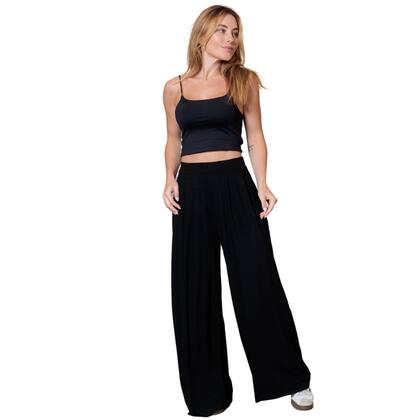 Imagem de Calça Pantalona Feminina Lisa Malha Viscolycra com Pregas