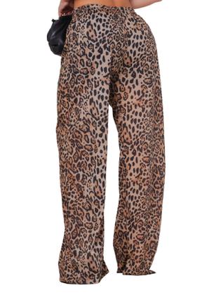Imagem de Calça Pantalona Forrada Animal Print Estampa Onça Perna Larga