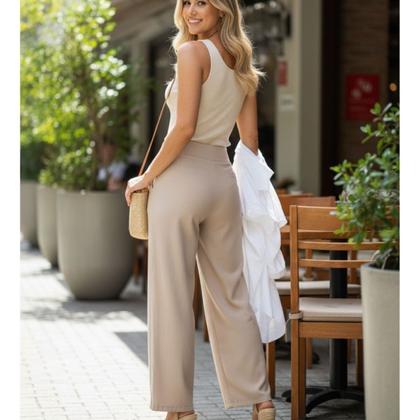Imagem de Calça Pantalona Linho Premium Oslo Feminina Elegante Leve