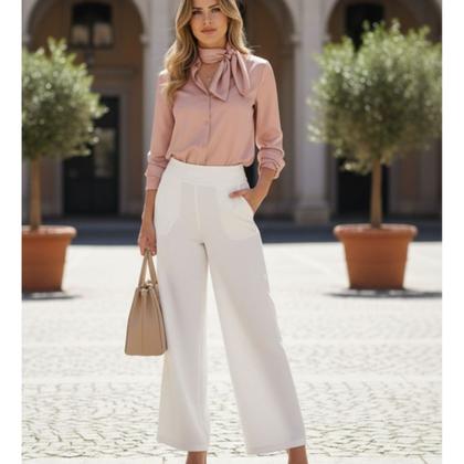 Imagem de Calça Pantalona Linho Premium Oslo Feminina Elegante Leve