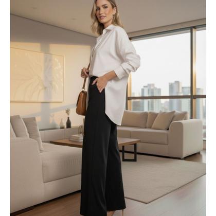 Imagem de Calça Pantalona Linho Premium Oslo Feminina Elegante Leve