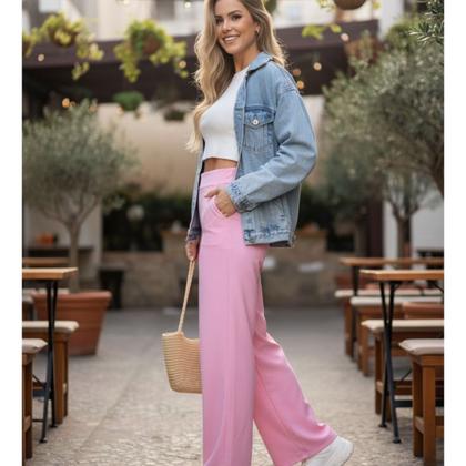 Imagem de Calça Pantalona Linho Premium Oslo Feminina Elegante Leve