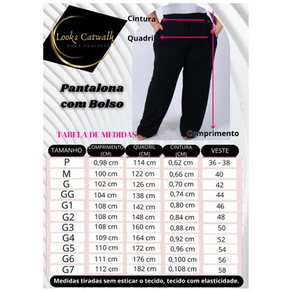 Imagem de Calça Pantalona Recorte com Bolso Moda Feminina Viscolycra Plus Size