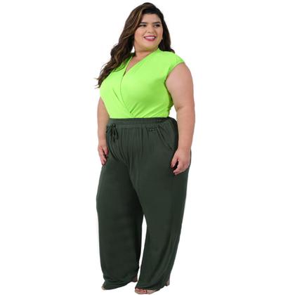 Imagem de Calça Pantalona Recorte com Bolso Moda Feminina Viscolycra Plus Size
