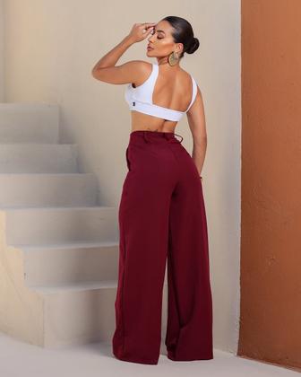Imagem de Calça pantalona social alfaiataria premium cintura alta casual moda elegante lançamento feminino