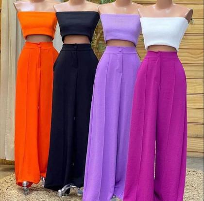 Imagem de Calça Pantalona Wide Leg Duna Bolso Lateral Moda Tendência 2023 P.M.G.GG Blogueira