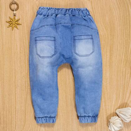 Imagem de Calça para Bebê Jeans Jogger Bolsinho Bordado Azul Claro