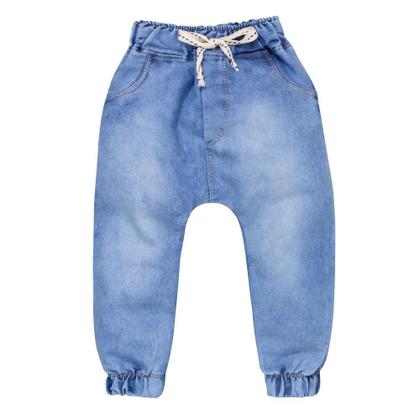 Imagem de Calça para Bebê Jeans Jogger Cordão Tracejado Azul Claro