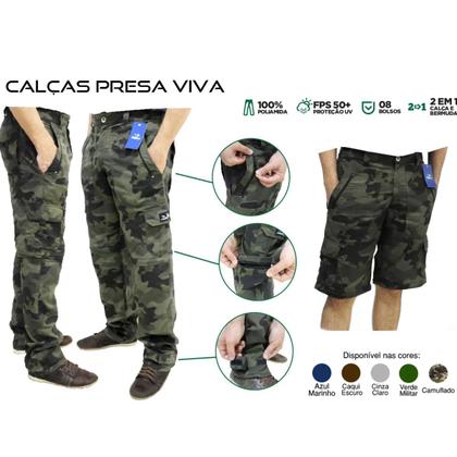 Imagem de Calça Pesca Prot Solar Presa Viva 8 Bolsos Chumbo Vira Short