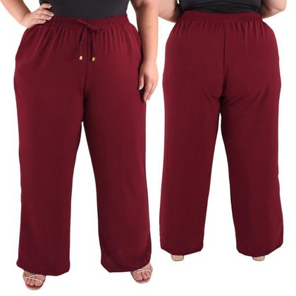 Imagem de Calça Plus Size Estilo Pantalona Feminina Cintura Alta Dunas Tendencia Wid Leg Elástico Cós