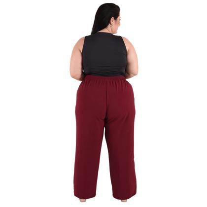 Imagem de Calça Plus Size Estilo Pantalona Feminina Cintura Alta Dunas Tendencia Wid Leg Elástico Cós