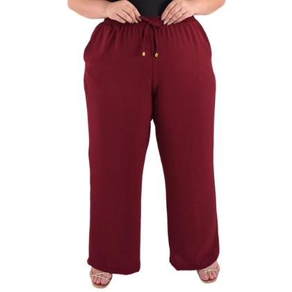 Imagem de Calça Plus Size Estilo Pantalona Feminina Cintura Alta Dunas Tendencia Wid Leg Elástico Cós