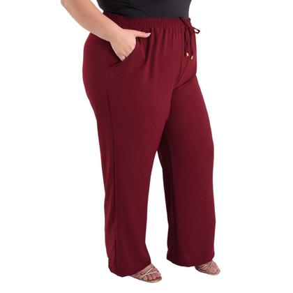 Imagem de Calça Plus Size Estilo Pantalona Feminina Cintura Alta Dunas Tendencia Wid Leg Elástico Cós