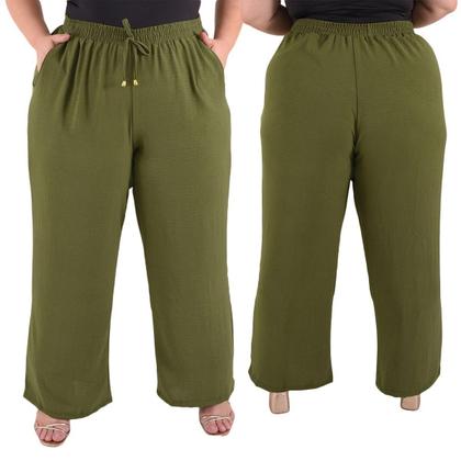 Imagem de Calça Plus Size Estilo Pantalona Feminina Cintura Alta Dunas Tendencia Wid Leg Elástico Cós