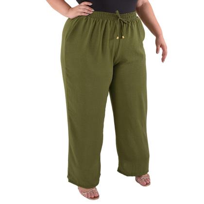 Imagem de Calça Plus Size Estilo Pantalona Feminina Cintura Alta Dunas Tendencia Wid Leg Elástico Cós