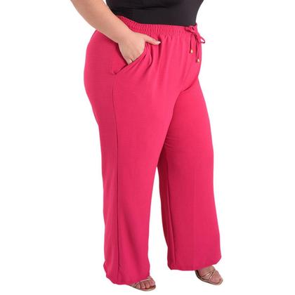 Imagem de Calça Plus Size Estilo Pantalona Feminina Cintura Alta Dunas Tendencia Wid Leg Elástico Cós