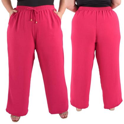 Imagem de Calça Plus Size Estilo Pantalona Feminina Cintura Alta Dunas Tendencia Wid Leg Elástico Cós