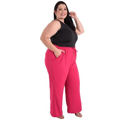 Imagem de Calça Plus Size Estilo Pantalona Feminina Cintura Alta Dunas Tendencia Wid Leg Elástico Cós