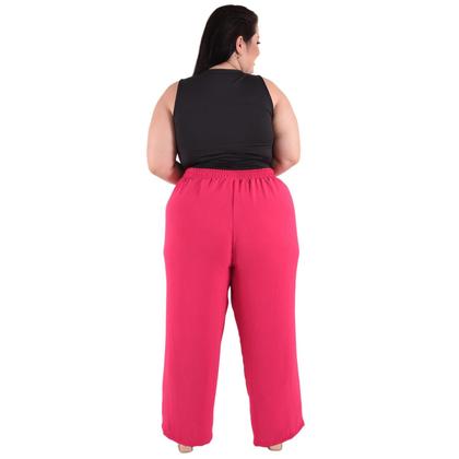 Imagem de Calça Plus Size Estilo Pantalona Feminina Cintura Alta Dunas Tendencia Wid Leg Elástico Cós