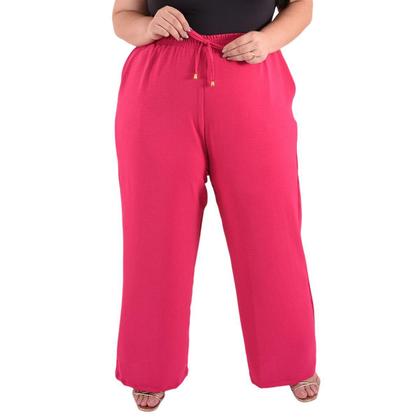 Imagem de Calça Plus Size Estilo Pantalona Feminina Cintura Alta Dunas Tendencia Wid Leg Elástico Cós