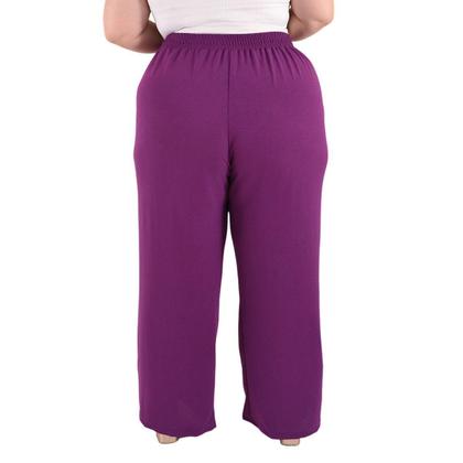 Imagem de Calça Plus Size Estilo Pantalona Feminina Cintura Alta Dunas Tendencia Wid Leg Elástico Cós