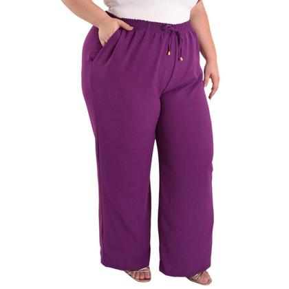 Imagem de Calça Plus Size Estilo Pantalona Feminina Cintura Alta Dunas Tendencia Wid Leg Elástico Cós