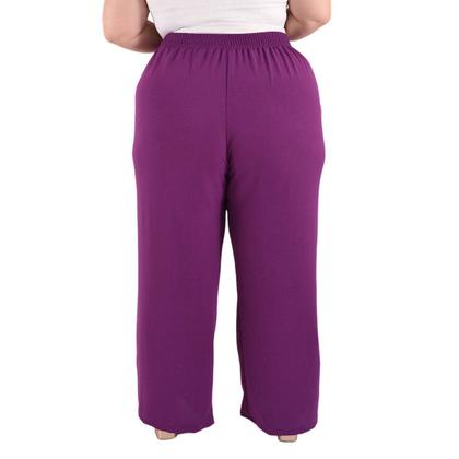 Imagem de Calça Plus Size Estilo Pantalona Feminina Cintura Alta Dunas Tendencia Wid Leg Elástico Cós