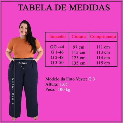 Imagem de Calça Plus Size Estilo Pantalona Feminina Cintura Alta Dunas Tendencia Wid Leg Elástico Cós