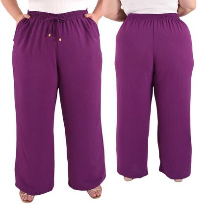 Imagem de Calça Plus Size Estilo Pantalona Feminina Cintura Alta Dunas Tendencia Wid Leg Elástico Cós
