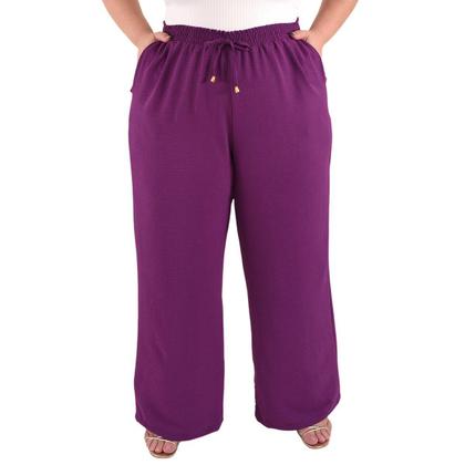 Imagem de Calça Plus Size Estilo Pantalona Feminina Cintura Alta Dunas Tendencia Wid Leg Elástico Cós