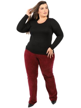 Imagem de Calça Plus Size Feminina Básica Veludo Cotele Bordo