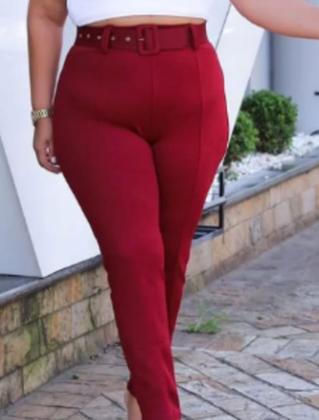 Imagem de Calça  Plus Size Feminina Skynne Cintura Alta com Cinto  Tecido Grosso Malha Pop