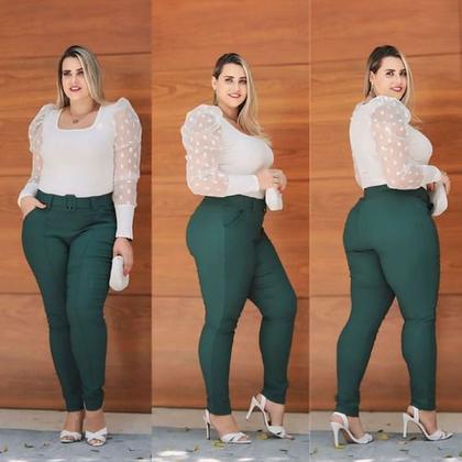 Imagem de Calça Plus Size Feminino Social Com Bolsos E Cinto 