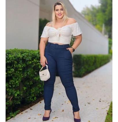 Imagem de Calça Plus Size Feminino Social Com Bolsos E Cinto 