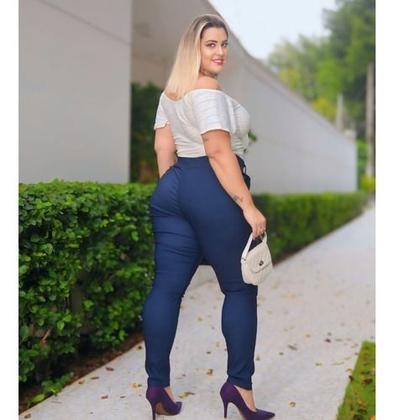 Imagem de Calça Plus Size Feminino Social Com Bolsos E Cinto 