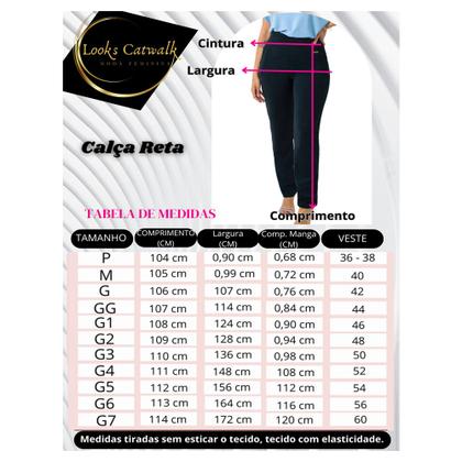 Imagem de Calça Reta Feminina Estilo Social Cintura Média Plus Size