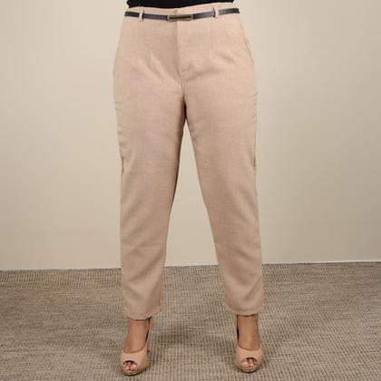 Imagem de Calça Reta Skinny Linho Plus Size Feminina Cintura Alta Com Bolso Frente Ziper Moda Lançamento