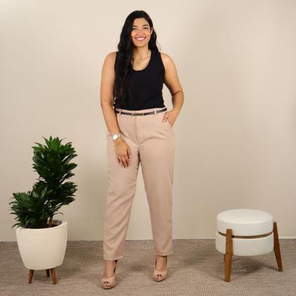 Imagem de Calça Reta Skinny Linho Plus Size Feminina Cintura Alta Com Bolso Frente Ziper Moda Lançamento
