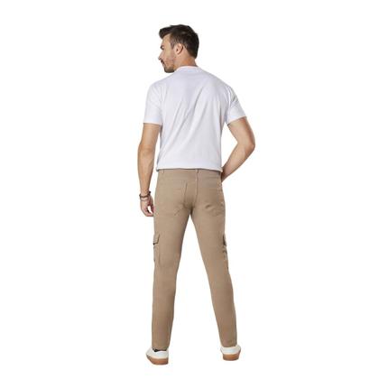 Imagem de Calça Sarja Masculina Casual Cargo Reta Max Denim 11174 Caqui